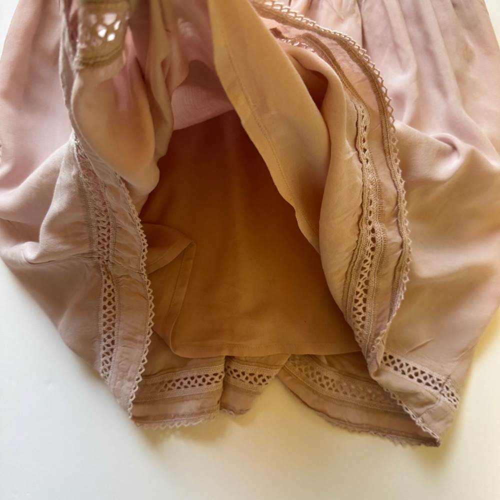 Aritzia Wilfred Leone Slip Mini Dress Pink La Boheme Crochet Pintuck Sz S - Picture 14 of 16